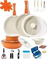 27Pcs Pots and Pans Set Non Stick, Ceramic Cookware Set with Detachable Handle,