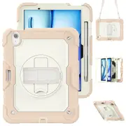 MCC Shockproof iPad Air 11" 2025 M3 Strap Rugged Colourful Case Cover Apple 7th Gen 7 [Rose Gold+Beige]