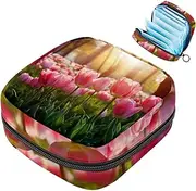 Sanitary Napkin Storage Bag,Period Bag,Pad Bag,Colorful Tulip Sunlight Flower,Period Pouch