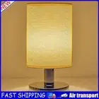 USB Bedside Lamp with Linen Fabric Shade Desk Lamp (Flax Yellow-Silver) AU