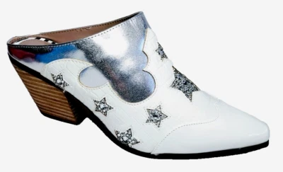 NEW BETSEY JOHNSON Size 8.5 White Silver Unique Western Mule Bootie Boots