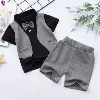 在飛比找蝦皮商城精選優惠-兒童西裝 男童西裝禮服 2022新款夏季男寶寶兒童短袖假兩件