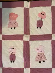 Hand Stitched Wall Hanging or Lap Quilt 28 x 24" Sun Bonnet Boys & Girls