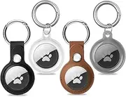 (4 Pack) T Tersely Case Cover with Keychain for Apple Airtag,Silicone Case & Leather Case,Anti-Scratch Lost Protective Tracker Accessories Holder for Luggage,Keys,Pet