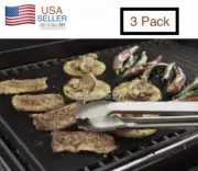 3 BBQ Copper Grill Baking Mats Non Stick Mat Pad Bake Cooking Sheet Liner Black