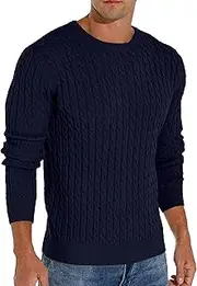 [Hisir] Men's Winter Cable Knit Jumpers Casual Crew Neck Warm Long Sleeve Pullover Sweater Tops for Men