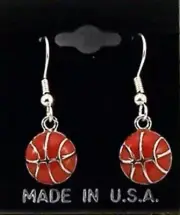 Enameled Dangle Basketball Earrings