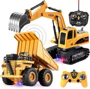 JOYIN 2 PCS Remote Control Construction Vehicle Toy Set, Friction-Powered RC Exc