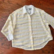 ASOS Edition Sequin Stripe Oversized Shirt Blouse in Buttermilk Size 14 NWT