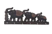 Wooden Key Holder Triple Elephant Design Wall Décor Key Hangers Gift Item Black