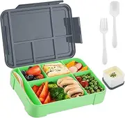 Bento Lunch Box for Kids - Lunch Container with Sauce Jar, Spoon&Fork 5-Compartment, Leakproof Lunchbox Microwave and Dishwasher Safe BPA-Free with Dividers for Adults Kids Men Women (Grey)