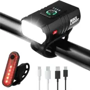 Rechargeable Bike Headlight Waterproof LED Bicycle Lights Front Tail Light Set