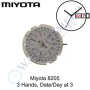 Genuine Miyota 8205 Automatic Watch Movement Japan 3 Hands, Date/Day at 3