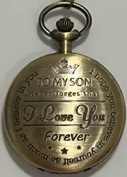 Pocket Watch Gold Toned From Parent to Son I LOVE YOU Quartz Analog New