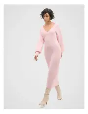 [Seed Heritage] Lofty V Neck Midi Dress in Rose Petal Marle