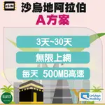 ESIM 【沙烏地阿拉伯】A方案 無限上網 每天500MB高速 3天~30天 任您選擇