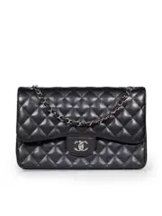 2011-12 Black Leather Jumbo Classic Double Flap Bag