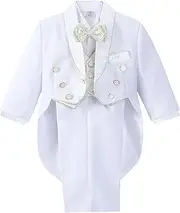[Dressy Daisy] Baby Toddler Boys Tuxedo Suit 5 Pieces Set Formal Dress Wear Wedding Outfit with Gold Jacquard Vest, 015