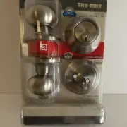 Entry Doorknob Lock and Single Cylinder Deadbolt Keyed Alike Brushed SS