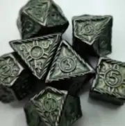 Galactic Dice Premium Dice Sets - Green & Black Sun Set of 7 Dice with Tin