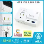 AIBO 平壓式1開2插 PD20W快充USB壁插