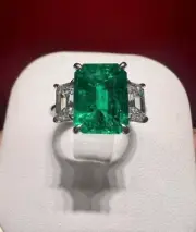 2.45 Ct Octagon Cut Natural Emerald Diamond Engagement Ring 14K solid White gold