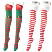 Women Festival Christmas Elf Striped Stockings Cosplay Thigh High Long Socks