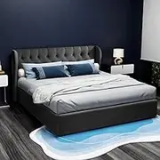 Artiss King Size Bed Frame Platform Wingback Headboard Frames Gas Lift Beds Base with Storage Space Bedroom Room Decor Home Furniture, Upholstered with Charcoal Faux Linen Fabric + Foam + Wood