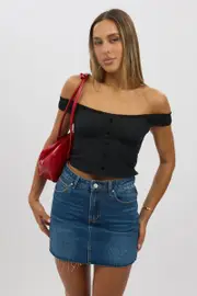 Black Frilled Cami Sleeveless Off Shoulder Top - Size 12M, Women's Top