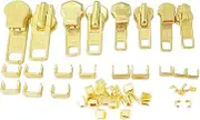 Zipper Repair Kit Solution - YKK 8 Sets Auto Lock Sliders - Assorted 2#5, 2#7, 2#8 and 2#10 - Top & Bottom Stops Included - Made in The United States (YKK Brass Auto Lock Sliders)