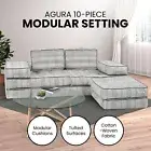 Agura 10-Piece Modular Setting Lounge Couch Tufted Surface Cotton Woven Fabric