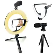 10" Selfie Ring Light Dimmable with 7.5" Tripod Stand, Phone Holder + Microphone