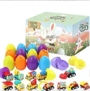 12-Pack Easter Eggs Pre-Assembled Building Blocks Toys Car Building Blocks Construction Vehicles Easter Party Favor Kits Basket Stuffers Easter Egg St