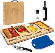 Storybook Living Charcuterie Boards Set - Large Bamboo Cheese Board with Charcuterie Accessories - Wooden Cheese Platter - Foldable Charcuterie Board for House Warming Gifts New Home & Wedding Gifts
