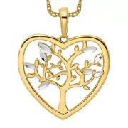 14K Solid Two Tone Gold Tree of Life Heart Necklace