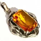 925 Solid Sterling Silver Faceted Honey Baltic Amber Rectangle Gorgeous Pendant