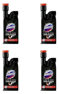 4 X Domestos Sink and Pipe Unblocker 500mL | Unblock Drains