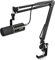 TONOR Dynamic Microphone, XLR/USB Microphone for Podcast, Recording, Streaming, Gaming, XLR Cardioid Studio Mic with Quick Mute, 3.5mm Headphone Jack, Volume Control, Mic with Boom Arm, White, TD510+
