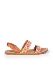Brown Woven Crystal Embellished Sandals