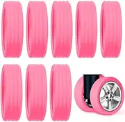 [Granmagazz] 8 Pcs Luggage Wheel Protector Covers, Silicone Suitcase Wheel Covers for Noise Reduction (Pink)