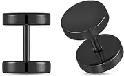 [JESMODA] 1 Pair G23 Titanium Fake Ear Plugs Earring Studs Faux Body Piercing Jewelry 16G Fake Ear Gauges Piercing Punk Style for Men Women Unisex 6-8mm, Silver and Black