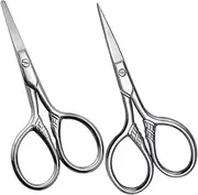 2pcs Men's Eyebrow Trimmer Scissor Facial Razors Nasal Nose Hair Clipper Brush Nose Hair Trimmer Mustache Double Nose Clippers for Men Kit Tip Eyelash Comb Silver Stainless Steel