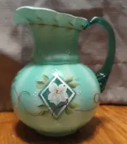 BILL FENTON DIAMOND JUBILEE 75TH ANNIVERSARY HAND PAINTED GREEN GLASS PITCHER