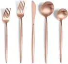 Matte Rose gold Silverware Set,Modern Stainless Steel Flatware Set, 20 Pieces