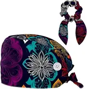 [CWAGFEQZ] Scrub Caps Women,Scrub Hats Suitable for Women,National Style Mandala Rhombus