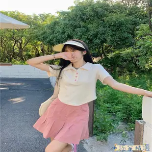 ✨OLUX 女裝 免運✨ 修身翻領polo衫女夏季日系學院風軟妹可愛新款百搭短款短袖