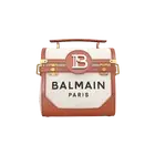 Balmain Ecru Canvas B-Buzz 23 Bag with Brown Leather Panels Beige