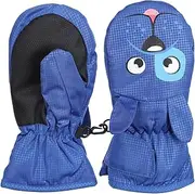 [HNGEMSY] Waterproof Kids Mittens Toddler Winter Cold Weather Thermal Fleece Lined Warm PU Palm Gloves Snow Ski Glove for Age 1-9 Boys Girls Baby Skiiing Snowboarding Cycling Running (blue dog, M（Age4-6）), blue