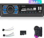 Podofo DAB+ 1 DIN Car Radio with Bluetooth, Car Radio with 7 Colours, USB x 2, FM, AUX, TF, SWC, Hands-Free MP3 Player Car Radio + 32G TF Card