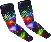 [FHEDVBN] Bright Beautiful Colorful Art Arm Sleeves Compression Arm Covers for Men Women Outdoor Sun Sleeves Cooling Sports Sleeve, Black